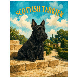 Schottischer Terrier, Vintage-Wasserfarben-Hundeku Postkarte