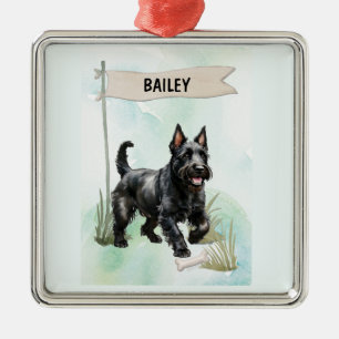 Schottischer Terrier Wasserfarben personalisierter Ornament Aus Metall