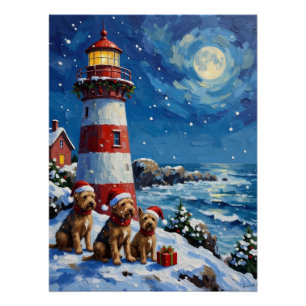 Schottischer Terrier Weihnachts Leuchtturm Urlaub Poster