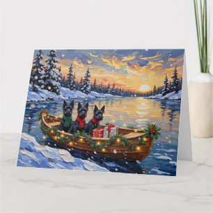 Schottischer Terrier Weihnachtsboot-Feiertag Karte
