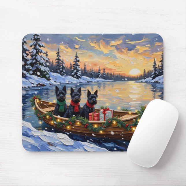 Schottischer Terrier Weihnachtsboot-Feiertag Mousepad (Mit Mouse)