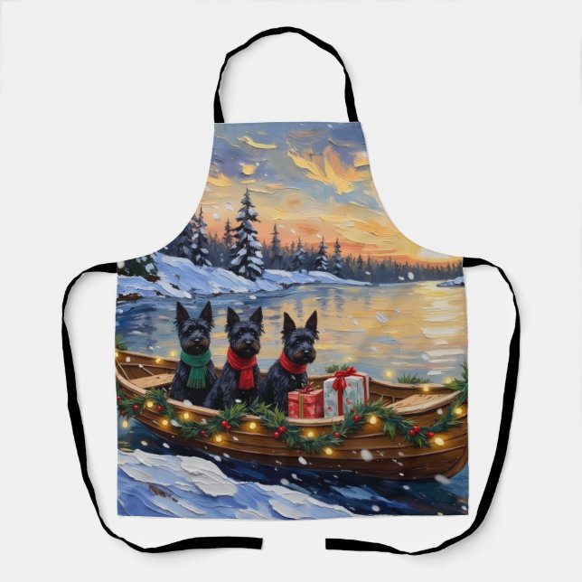 Schottischer Terrier Weihnachtsboot-Feiertag Schürze (Vorderseite)
