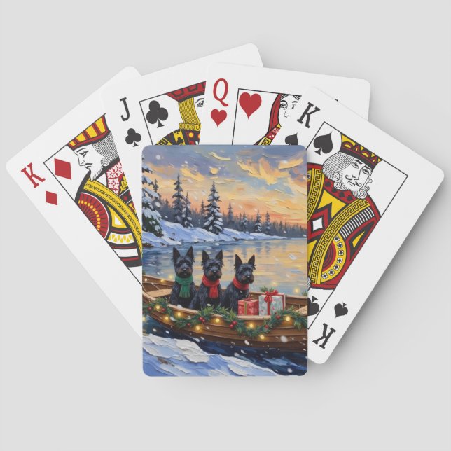 Schottischer Terrier Weihnachtsboot-Feiertag Spielkarten (Rückseite)