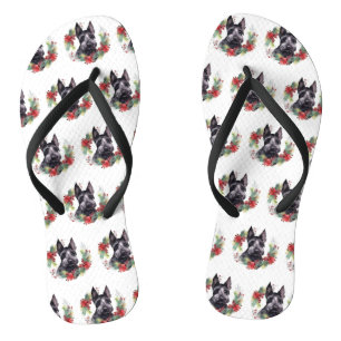 Schottischer Terrier Weihnachtskranz Festlicher Hu Flip Flops
