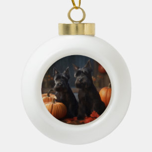 Schottischer Terrier Welpe Herbstfreude Kürbis Keramik Kugel-Ornament