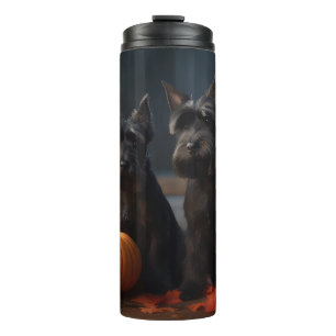 Schottischer Terrier-Welpe Herbstfreude Kürbis Thermosbecher