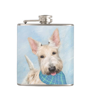 Schottischer Terrier Wheaten-Hund-Malerei Original Flachmann