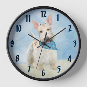 Schottischer Terrier Wheaten-Hund-Malerei Original Uhr