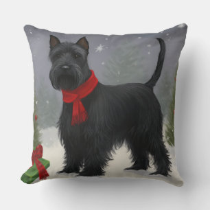 Schottischer Terrierhund im Schnee Weihnachten Kissen