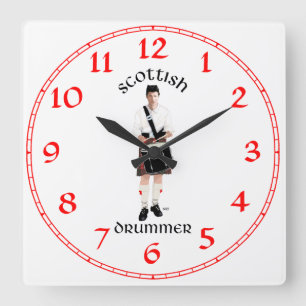 Schottischer Trommler - Rotes Kilt Quadratische Wanduhr