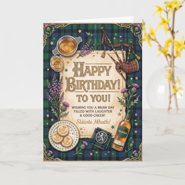 Schottischer Whisky Geburtstag Karte (Gelbe Blume)
