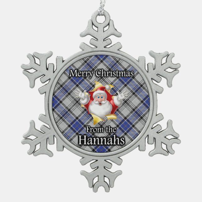Schottisches Clan Hannay Hannah Tartan-Weihnachten Schneeflocken Zinn-Ornament (Vorderseite)