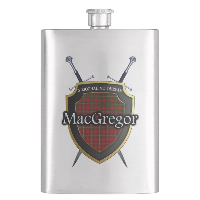 Schottisches Clan MacGregor Tartan-Schild und Flachmann (Vorderseite)
