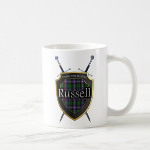 Schottisches Clan-Russelltartan-Schild u. Kaffeetasse
