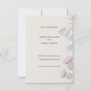 Schottisches Distel-Tartan Save-the-Date   Gold-Em Save The Date