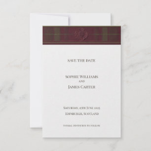 Schottisches Distel-Tartan Save-the-Date   Gold-Em Save The Date