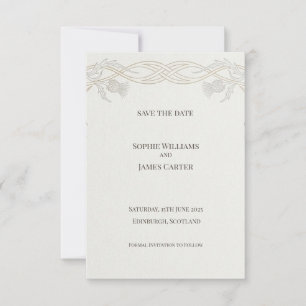 Schottisches Distel-Tartan Save-the-Date   Gold-Em Save The Date