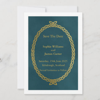 Schottisches Distel-Tief-Teal-Gold-Keltisches Knot Save The Date