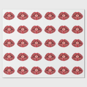 Schottisches Geschenk-Tartan-Lippen-Liebe-Pop-Art Geschenkpapier