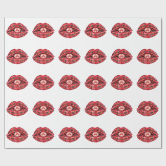 Schottisches Geschenk-Tartan-Lippen-Liebe-Pop-Art Geschenkpapier