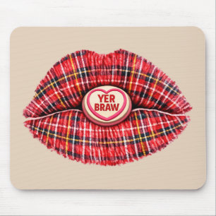 Schottisches Geschenk-Tartan-Lippen-Liebe-Pop-Art Mousepad