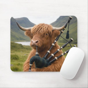 Schottisches Highland-Rind spielt auf den Dudelsäc Mousepad