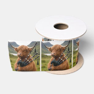 Schottisches Highland-Rind spielt auf den Dudelsäc Satinband