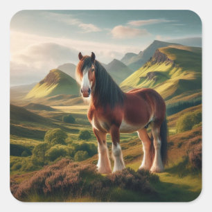 Schottisches Hochland Clydesdale Pferd Quadratischer Aufkleber