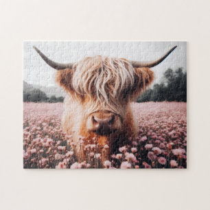 Schottisches Hochlandrind Wildblumenfeld Puzzle