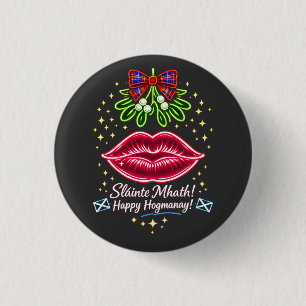 Schottisches Hogmanay-Mistel-Neon-Tartan-Geschenk Button