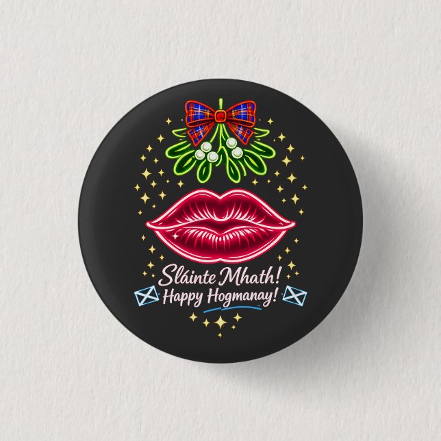 Schottisches Hogmanay-Mistel-Neon-Tartan-Geschenk Button (Vorderseite)