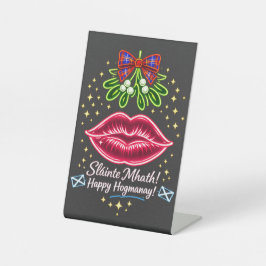 Schottisches Hogmanay-Mistel-Neon-Tartan-Geschenk Sockelschild