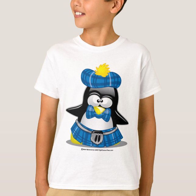 Schottisches Pinguin-Blau T-Shirt (Vorderseite)