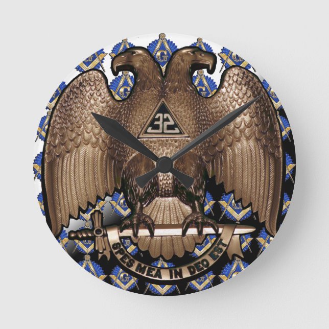 Schottisches Ritus-Quadrat u. Kompass Runde Wanduhr (Vorderseite)