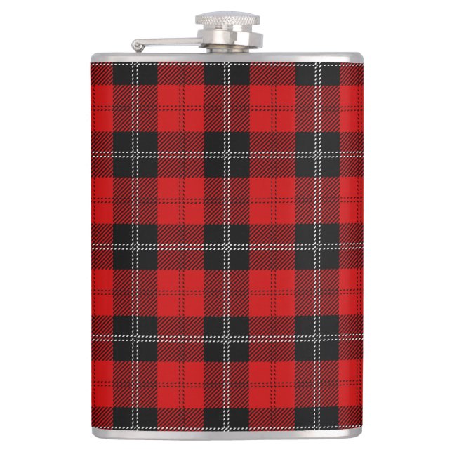 Schottisches Rot-Schwarz-Tartan Flachmann (Vorderseite)