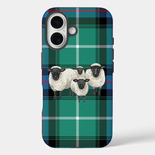 Schottisches Schaf auf Schottenmuster-Hintergrund  Case-Mate iPhone Hülle (Rückseite)