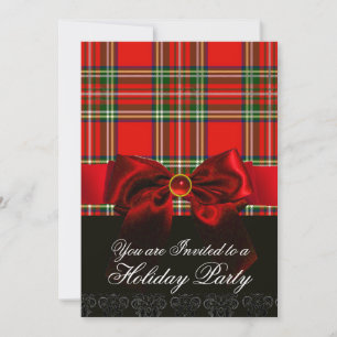 SCHOTTISCHES TARTAN MIT ROTEM RUBINBAND WEIHNACHTS EINLADUNG