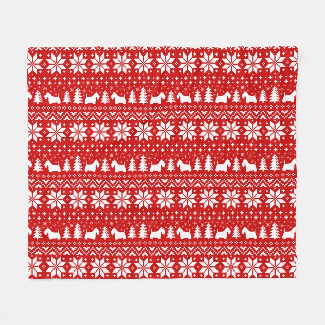 Schottisches Terrier-Silhouette-Weihnachtsmuster Fleecedecke (Vorderseite (Horizontal))