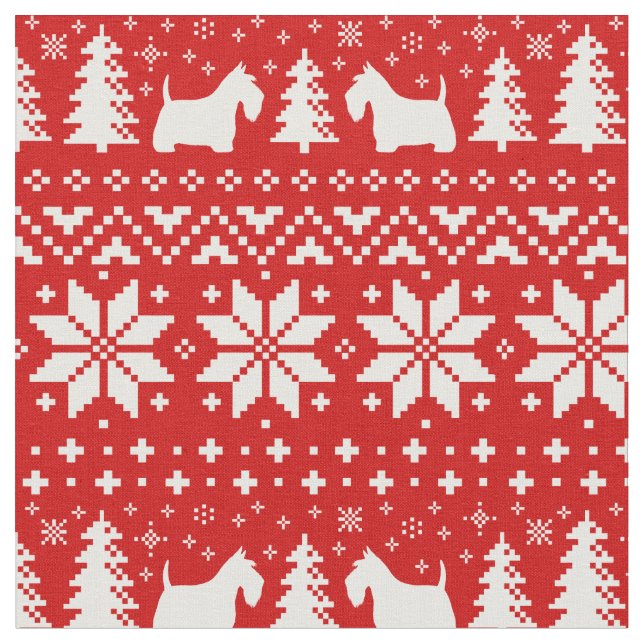 Schottisches Terrier-Silhouette-Weihnachtsmuster Stoff (Nahaufnahme)