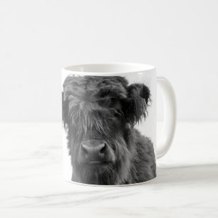 Schottish Highland cow black and white photo mug Kaffeetasse