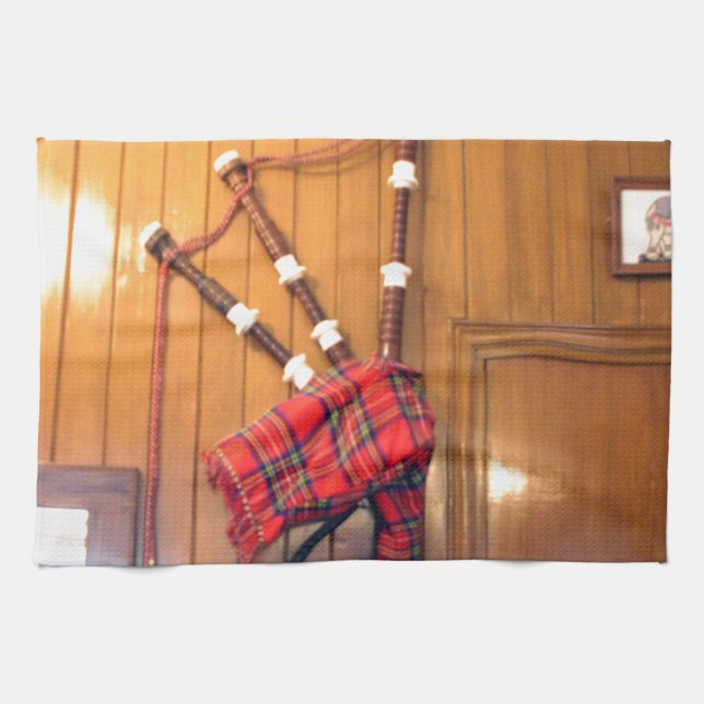 Schottland Bagpipe Tartan Kariertes Musikinstrumen Küchentuch (Horizontal)