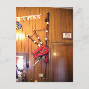 Schottland Bagpipe Tartan Kariertes Musikinstrumen Postkarte