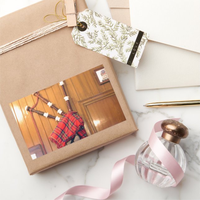 Schottland Bagpipe Tartan Kariertes Musikinstrumen Rechteckiger Aufkleber (Schenken)