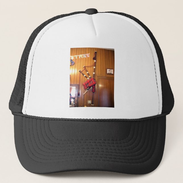 Schottland Bagpipe Tartan Kariertes Musikinstrumen Truckerkappe (Vorderseite)