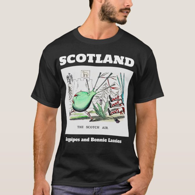 Schottland Bagpipe und Bonnie Lassies Black T-Shirt (Vorderseite)