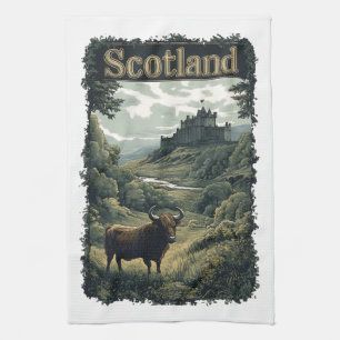 Schottland Design: Highland-Kuh, Schloss und Lands Geschirrtuch