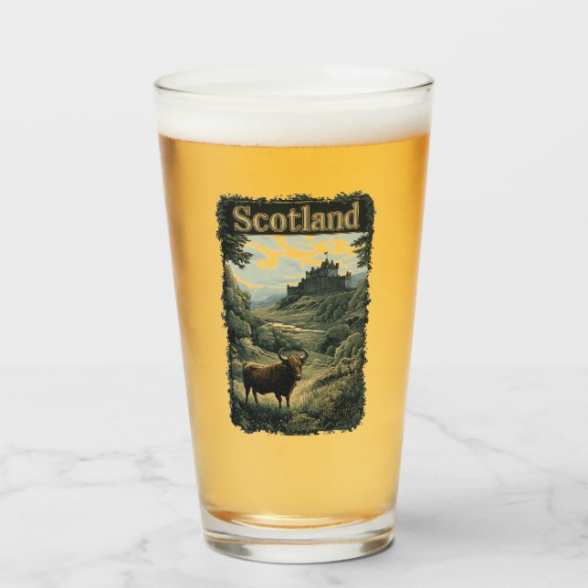 Schottland-Design: Hochland-Kuh, Burg und Landscha Glas (Vorne (Gefüllt))