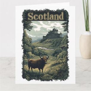 Schottland-Design: Hochland-Kuh, Burg und Landscha Karte