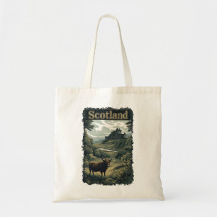 Schottland Design: Hochlandkuh, Schloss und Landsc Tragetasche
