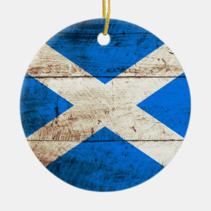 Schottland-Flagge auf altem hölzernem Korn Keramik Ornament